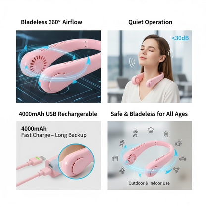 Portable neck fan: holiday hands free bladeless neck fan