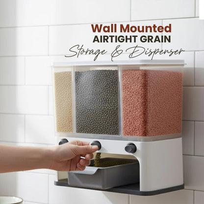 Easy Flow Cereal Dispenser for Kitchen 3 in 1 Push Button Wall Mount Container by CookAura