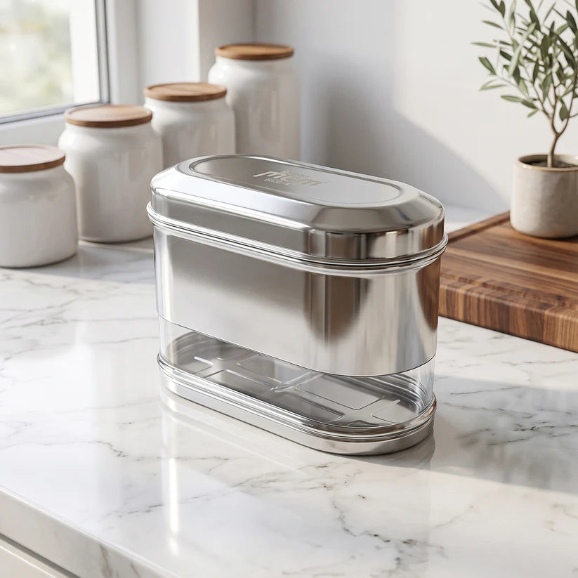 Supermom Stainless Steel Oval Canister 1500 ML - Airtight Storage