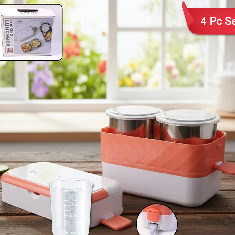 Electric Heated Lunch Box with Stainless Steel Inner Containers (1 Set)